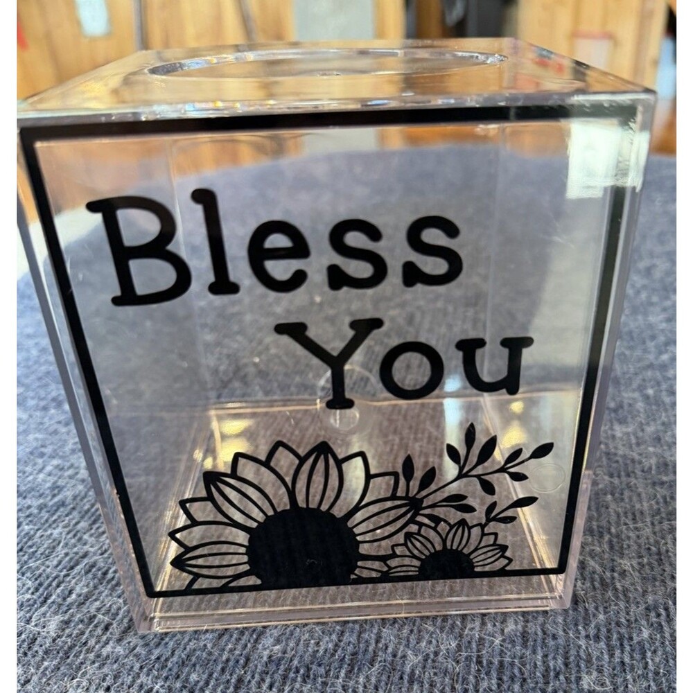Acrylic Tissue Box Cover Bless You Vinyl Letters